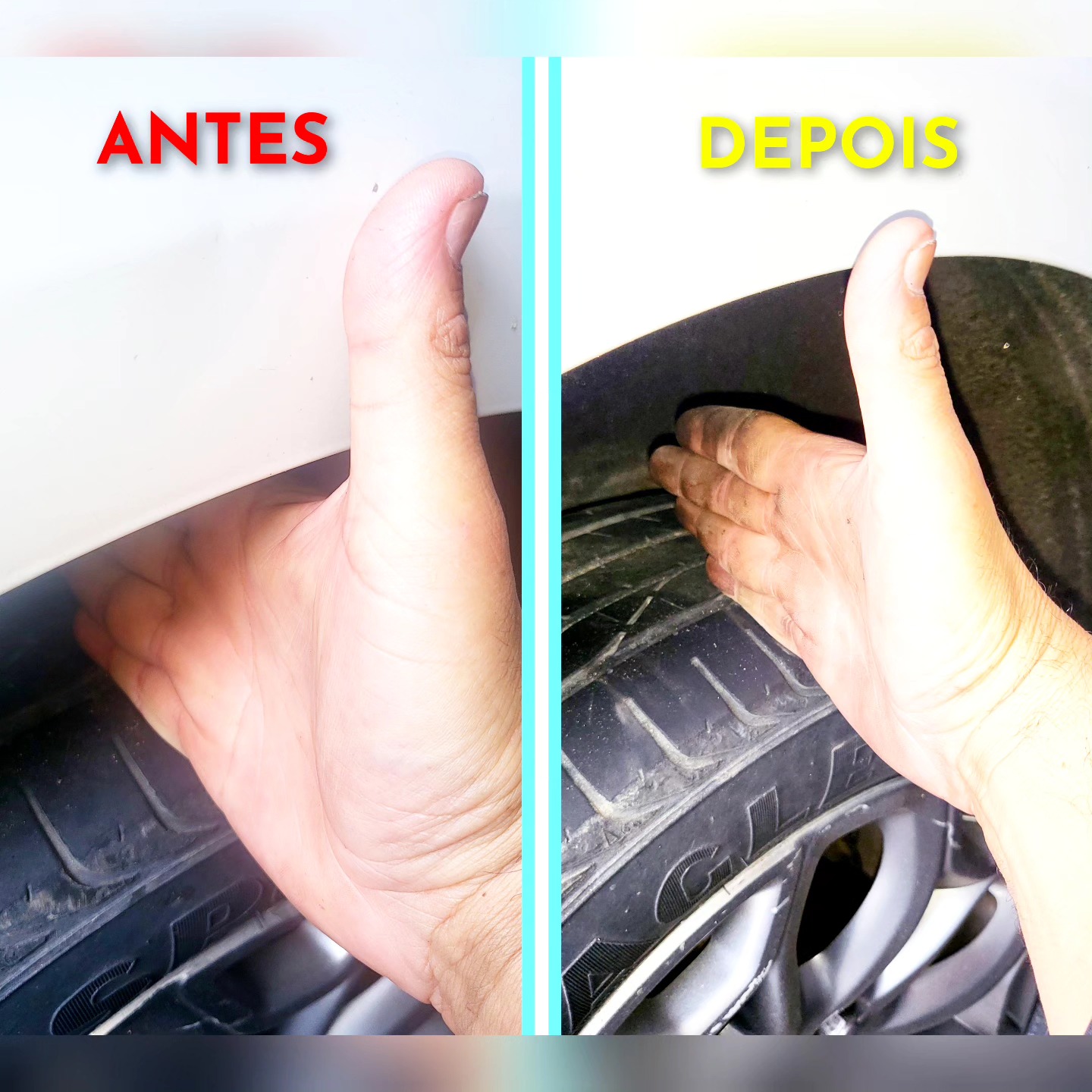 Comparativo antes e depois da troca de pneus